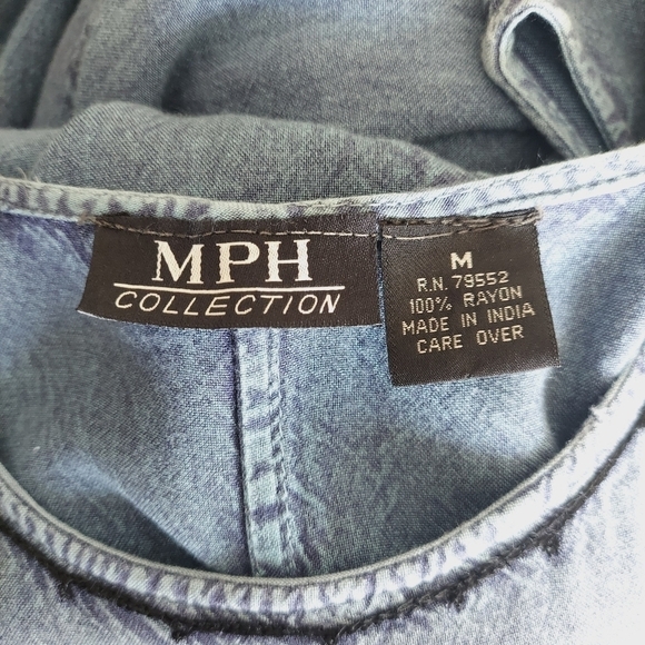 Chambray Denim Maxi Jumper Dress Womens Medium Embroidered Side Slits Tie Back - Picture 11 of 12